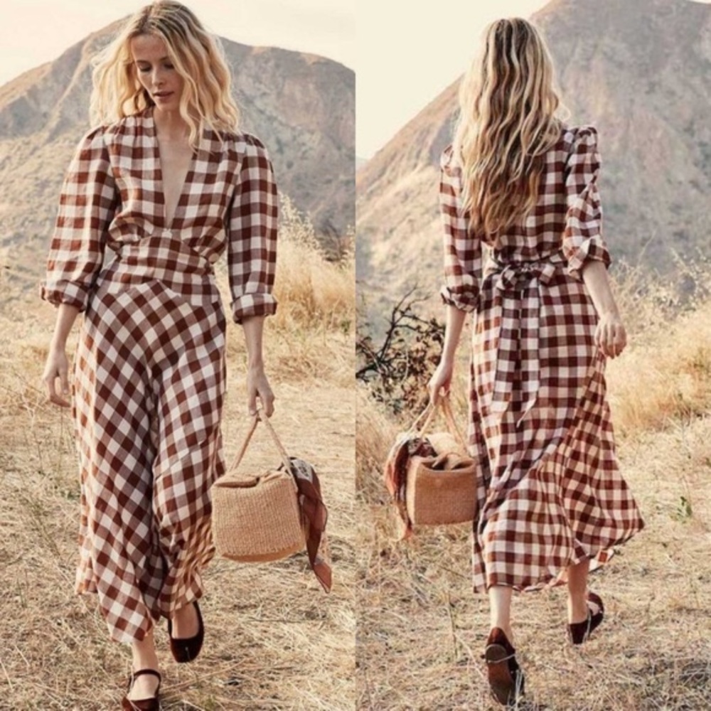 Dôen or Doen Charleston dress in nutmeg plaid, brown and cream fall checker
